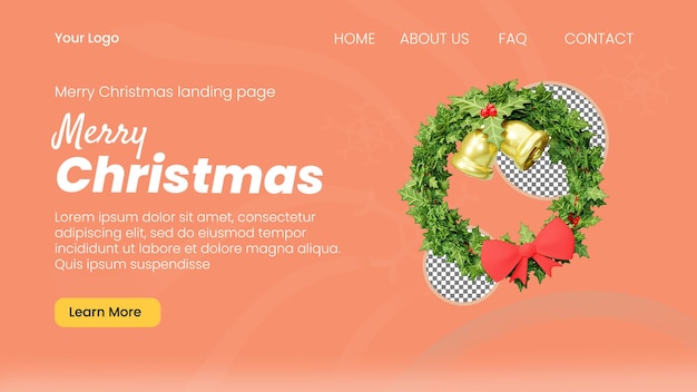 3d render christmas wreath landing page template