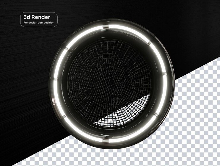 PSD 3d render of a circular metal grill