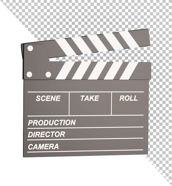 PSD 3d render of clapper board isolated on transparency with clipping path