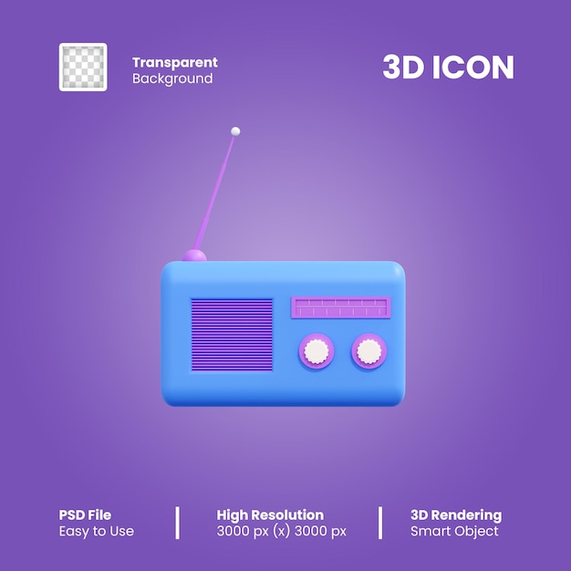 PSD 3d render classic radio with isolated background