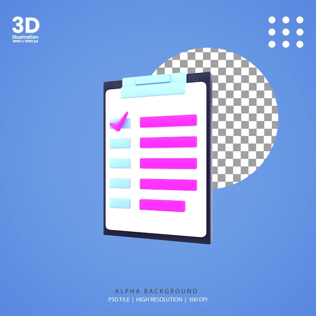 3d render clipboard checklist illustration