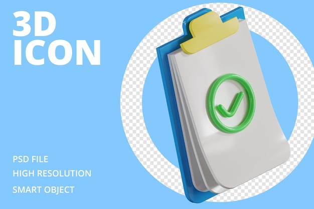 3d render clipboard icon with project done