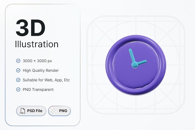 PSD 3d render clock center view essential concept modern icon illustrations design