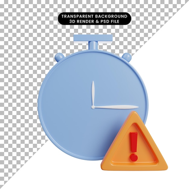 3d render clock and exclamation mark