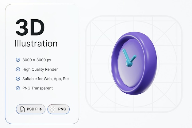 3D 렌더링 시계 오른쪽 천사 필수 개념 현대 아이콘 일러스트 디자인
