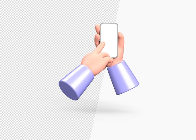 PSD 3d render close-up hand met slimme telefoon met leeg scherm