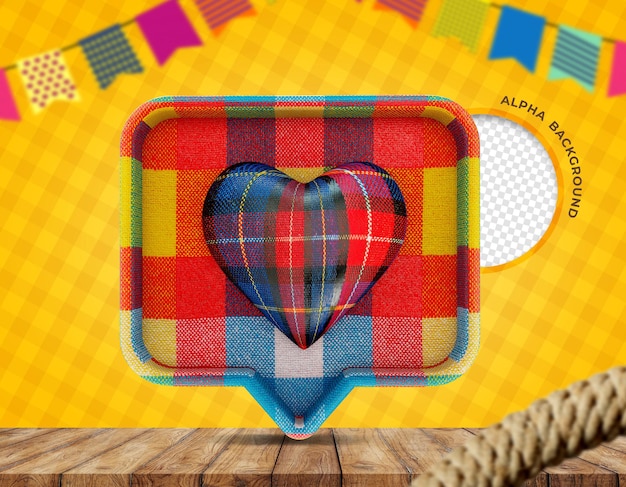 PSD 3d render texture di stoffa cuore festa junina in brasile