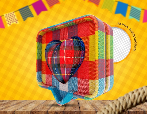 PSD 3d render cloth texture heart festa junina in brazil