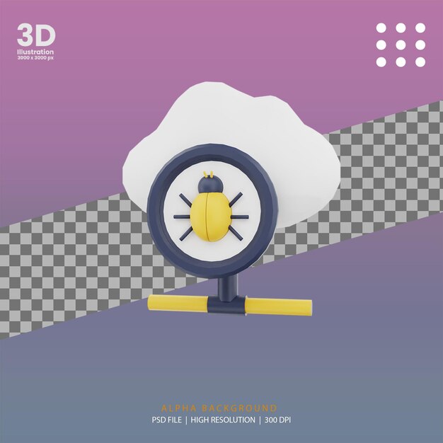 PSD 3d render cloud bug illustration