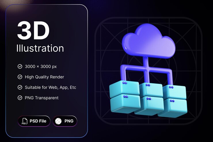 PSD 3d render cloud storage technology concept modern icon illustrations design