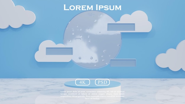 PSD 3d render of cloud theme product podium background for skincare the box is customizable