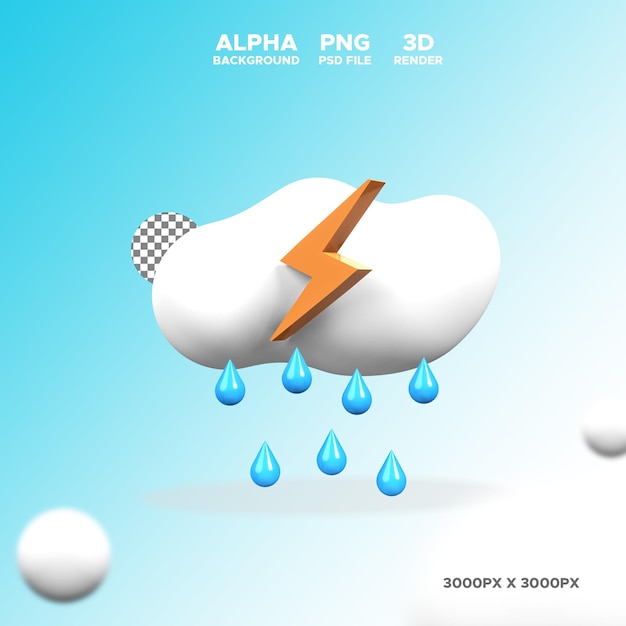 PSD 3d render cloud thunderstorm weather for illustration design isolated object