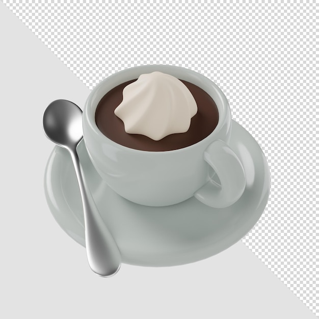 PSD rendering 3d di crema per tazza di caffè con cucchiaio d'argento