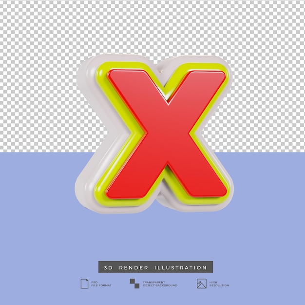 3D render çok renkli x harfi metin efekti