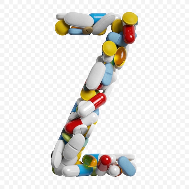 PSD 3d render of color pills and tablets alphabet letter z symbol isolated