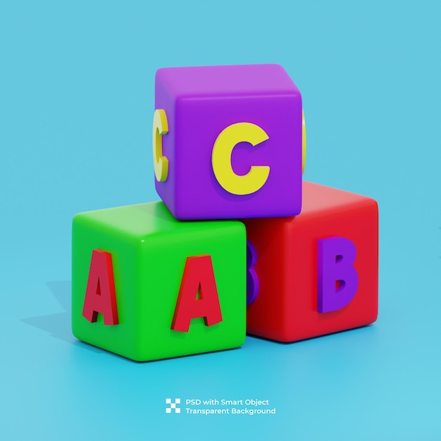 PSD rendering 3d di blocchi di cubi abc colorati