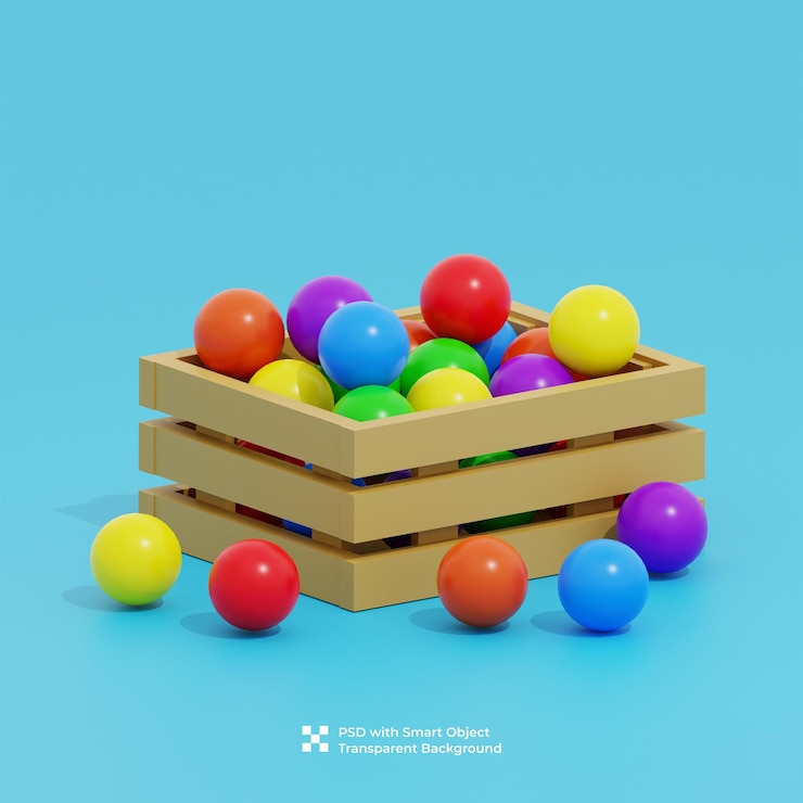 PSD 3d render of colored baby balls