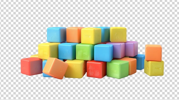 PSD 3d render of colorful building pyramid of cubes isolated on transparent background