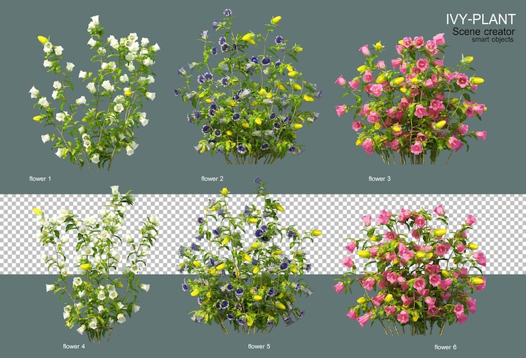 PSD 3d render colorful flowers