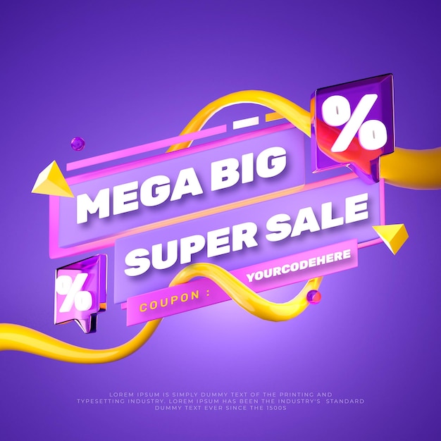 3d render colorful sale discount promotion banner