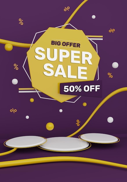 3d render colorful super sale promotion banner