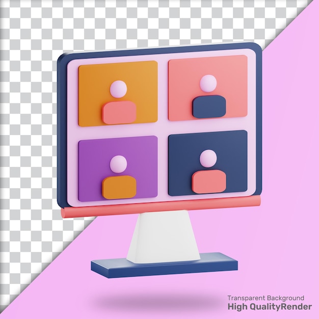 3D render computerscherm met een transparante achtergrond
