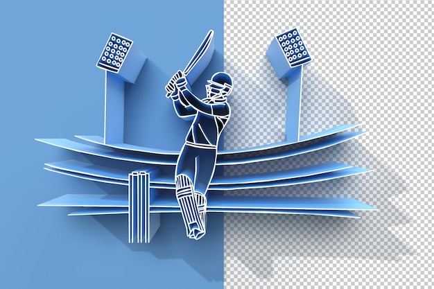 PSD 3d render concept del battitore che gioca a cricket - campionato