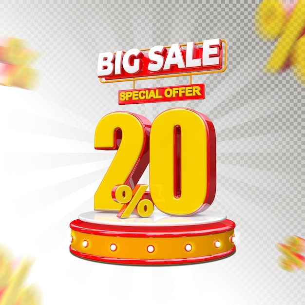 3d render concept big sale with 20 percent and podium premium psd