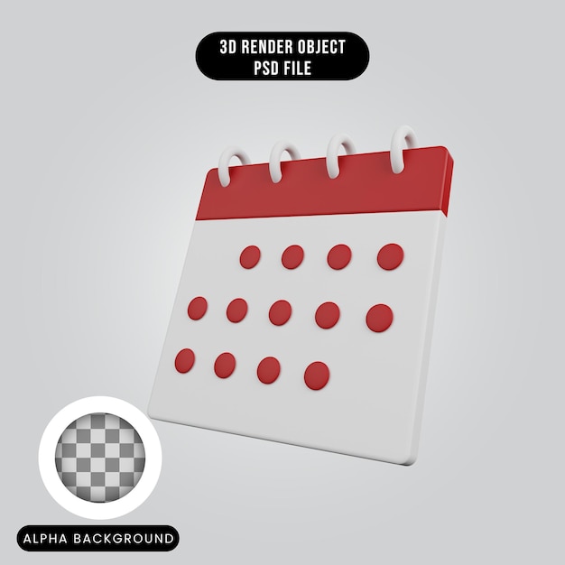 3d render concept simple icon calendar