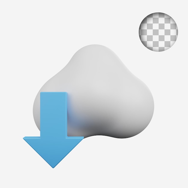 PSD 3d render concept technologie pictogram wolk met pijl naar beneden