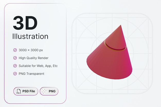 3D 렌더링 콘 형상 개념 현대 아이콘 일러스트 디자인