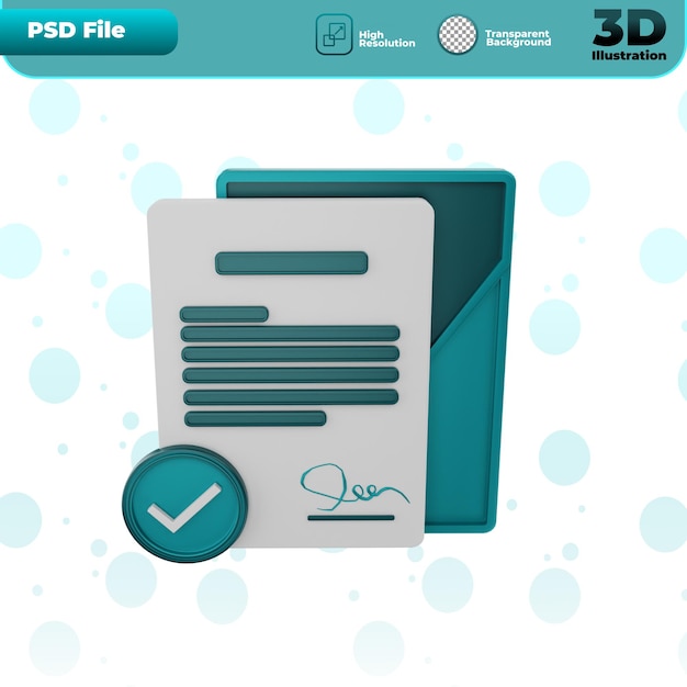 3D Render Contract icon Illustration