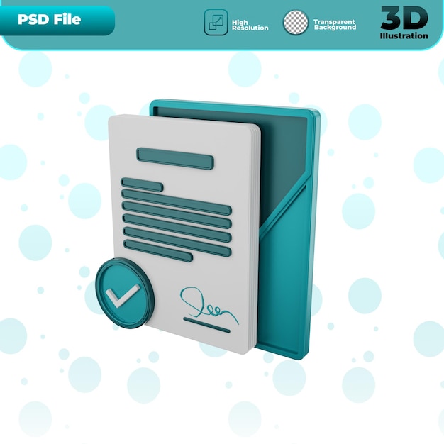 PSD 3d render contract icon illustration