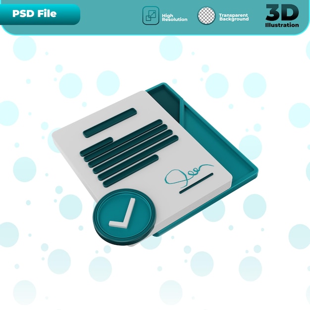 PSD 3d render contract icon illustration