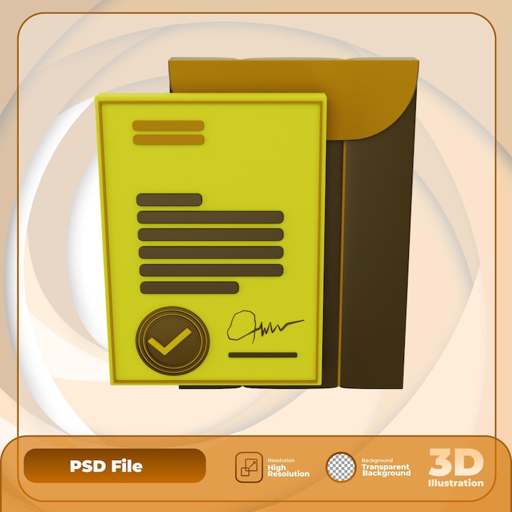 PSD 3d render contract icon illustration