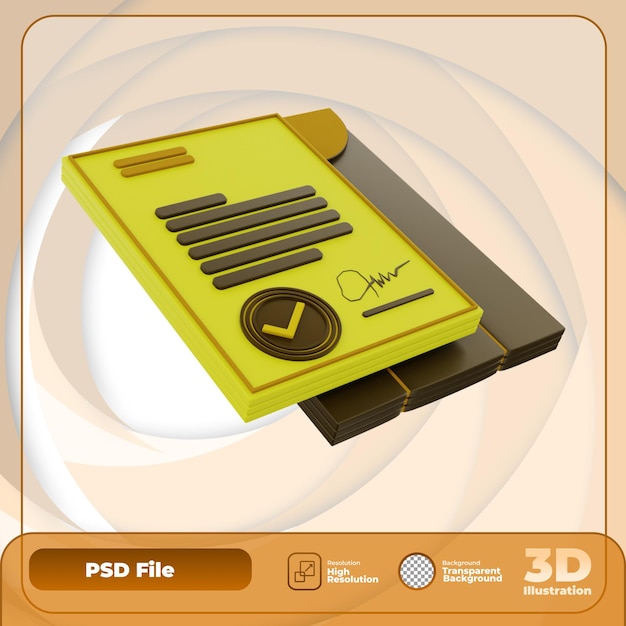 3d render contract icon illustration