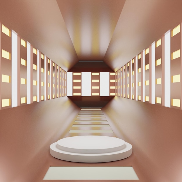 3d render corridor white podium