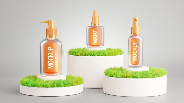 PSD 3d render of cosmetic set for mockup branding