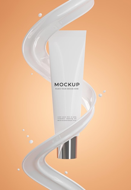 PSD 3d render of cosmetics bottle with foundation cream mockup