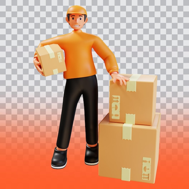 PSD 3d render the courier brought the package box