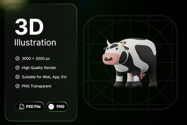 PSD 3d render cow eid aladha concept modern icon illustrations design