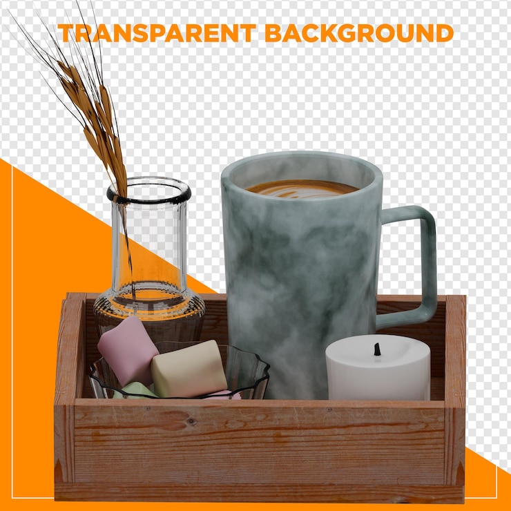 PSD 3d render of a cozy tray set with transparent background