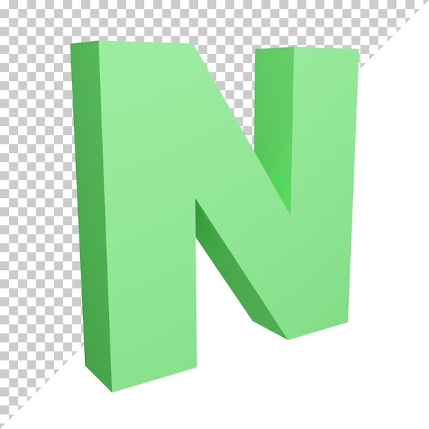 3d render creative green alphabet letter n