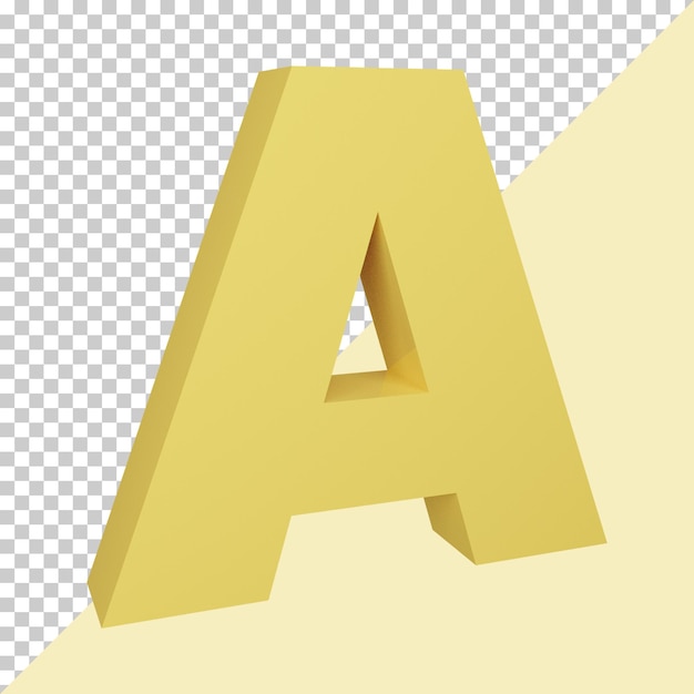 3d render creative yellow alphabet letter a