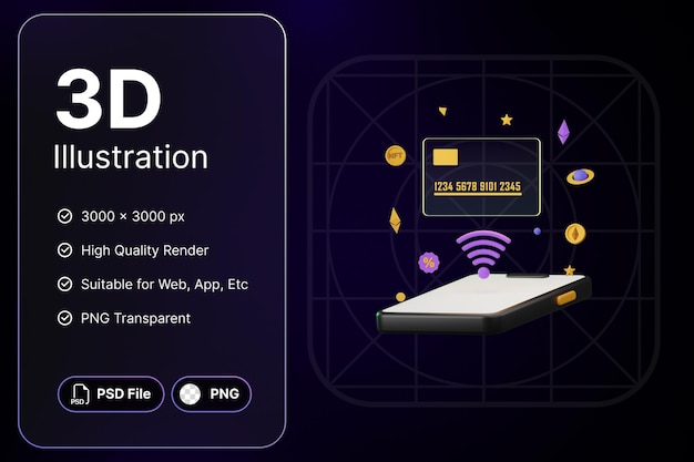 3D Render Credit Card Metaverse Shopping Concept Modern Icon Illustrations Design