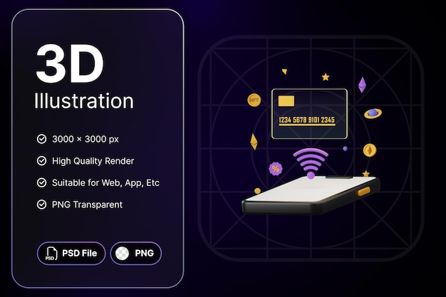 3 d レンダリング クレジット カード メタバース ショッピング コンセプト モダンなアイコン イラスト デザイン