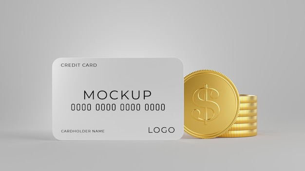 3d render of credit card with gold coins stack