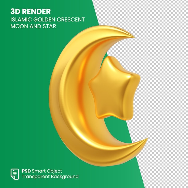 PSD 3d render crescent moon amp star