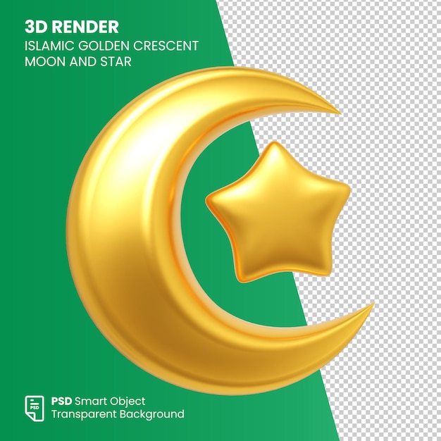 3D Render Crescent Moon amp Star