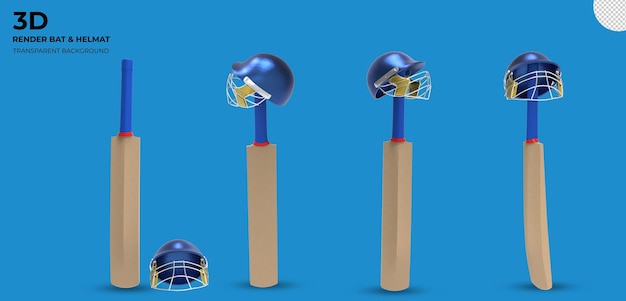 PSD 3d render cricket bat en hoed transparante achtergrond